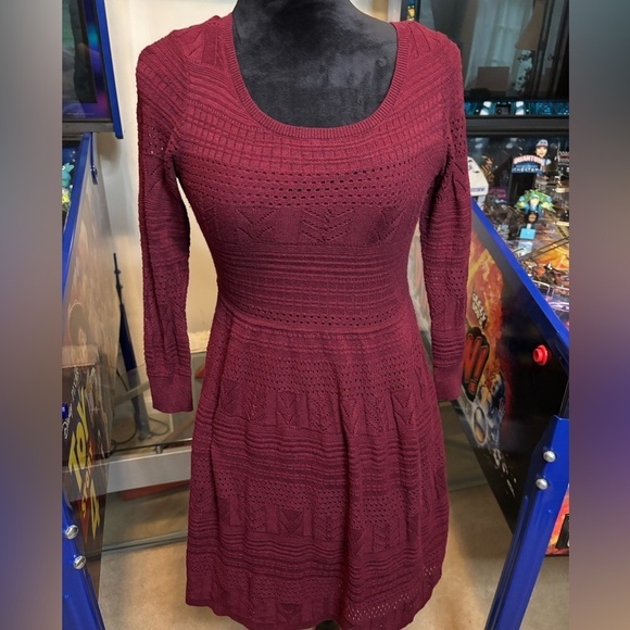 American Eagle Outfitters Dresses & Skirts - American Eagle Outfitters Maroon Pointelle Knit Sweater Dress